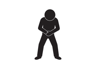 Stick figure icon of a person holding stomach isolated on white background