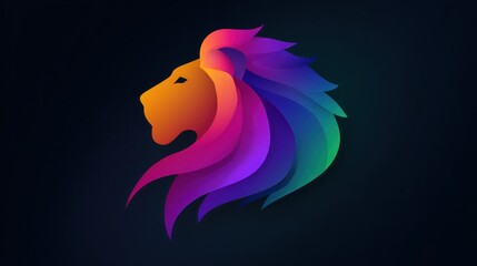 Colorful lion head illustration against dark background for creative design