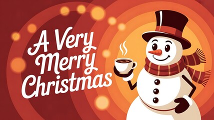 a festive Christmas banner design with a Snowman cartoon character in cup, Merry Christmas 2025, created with generative ai