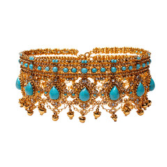 Ornate gold bracelet, turquoise gems