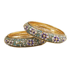 Gold bangles, inlaid with turquoise, pearls, and amethyst flowers