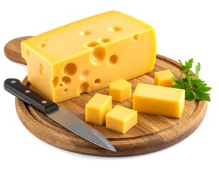 Hard cheese on wooden board