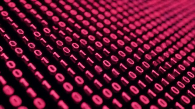 Detailed Rows of Red Binary Code Numbers on Dark Background