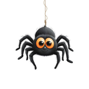 Cute cartoon spider hanging isolated on transparent background