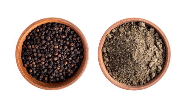 Pair of different style black peppercorns bundle isolated on transparent background - Powered by Adobe