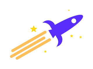 A Simple and Dynamic Rocket Icon Soaring Upward with Star Trails, Symbolizing Startup Growth and Fast Progress