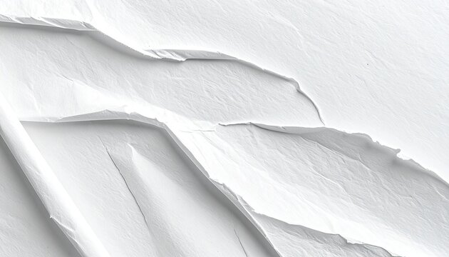 Close-up of torn, white paper, showing texture, wrinkles, and rough edges