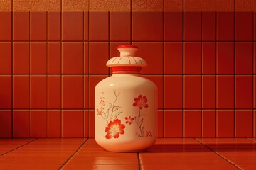 Floral vase atop brick backdrop