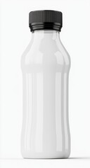 White plastic bottle w/ black cap, curved form