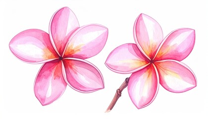 Fototapeta premium Watercolor illustration of two vibrant pink and yellow flowers, against a white backdrop