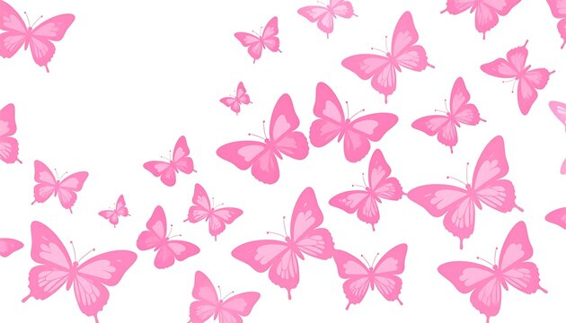 Pink butterflies on a white background, scattered across the frame. Simple illustration with a light, airy feel - Powered by Adobe