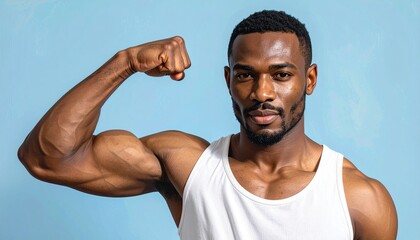 Fototapeta premium Power and Strength: Man Flexing Arm