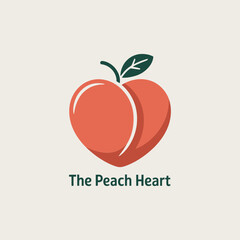 Peach heart logo, fruit shaped like heart, leaf accent, romantic farmers market branding, cheerful color palette, vector illustration