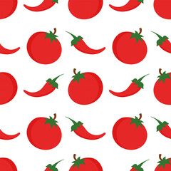 seamless pattern of tomato and chili illustrations