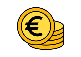 Flat colored euro coin vector, symbol of European finance and economy.