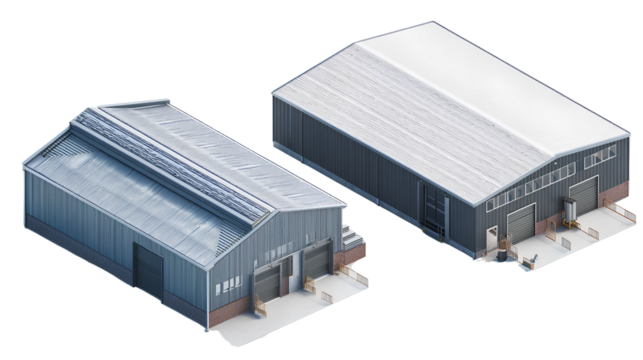 Pair of Industrial Warehouse Models, isolated on transparent background
