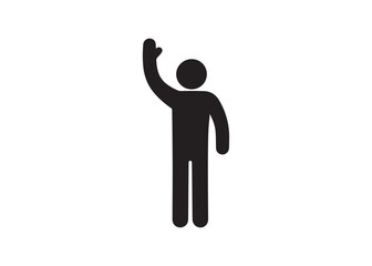 Stick figure waving hand isolated on white background in greeting pose © Silhouette Studio