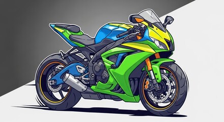 Vibrant illustration of a modern sport motorcycle with bold color scheme