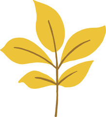 Golden Autumn Branch with Leaves – Flat Hand Drawn Fall Illustration on Transparent Background