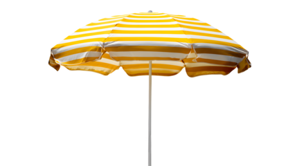 Isolated yellow and white striped beach umbrella on transparent background