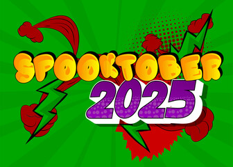 Cartoon Spooktober 2025, comic book Halloween background. Retro vector comics pop art design.