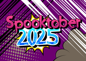 Cartoon Spooktober 2025, comic book Halloween background. Retro vector comics pop art design.