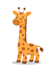 Cute giraffe cartoon character on white background