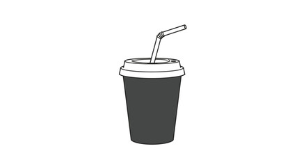 A simple black and white drawing of a beverage cup with a straw sticking out of it.