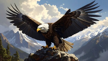 Obraz premium Majestic eagle soaring over mountains