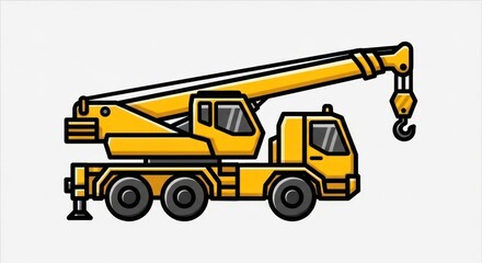 Yellow construction crane illustration against white background vector artwork