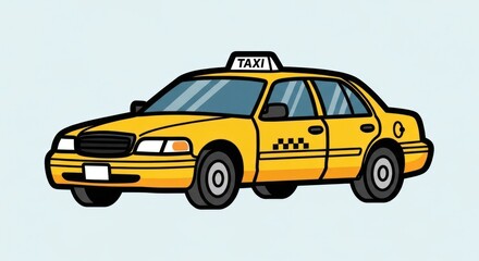 Yellow taxi cab illustration on light blue background transportation concept