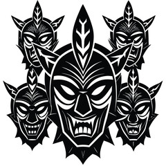 Tribal mask graphic design vector art for totem and iconography isolated on white background