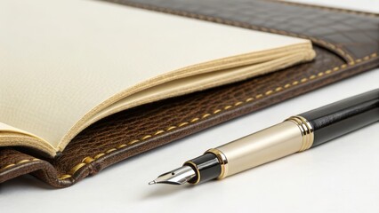 Luxury Baby Shower Event Concept. Luxury notebook with a fountain pen, emphasizing sophistication and elegance.