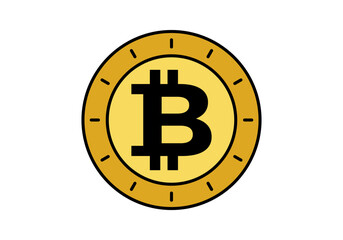 Flat colored bitcoin vector, digital currency and cryptocurrency symbol.
