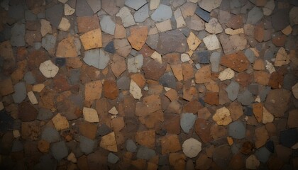 Dark Brown Scratched Grains Stone and Cement Wall Texture with Vignette Background Pattern