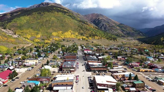 Autumn Colors Surrounding Silverton Colorado Mountain Town Drone