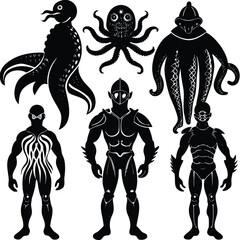 Monstrous creatures silhouette collection vector illustration scalable eps icon pack isolated on white background