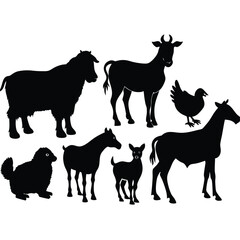 Farm animal silhouettes collection vector illustration scalable eps graphic isolated on white background