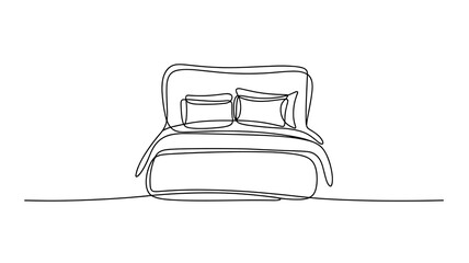 Bed with Pillows Minimal One Line Art Furniture Illustration