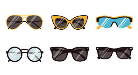 Collection of stylish sunglasses and eyeglasses designs, featuring various modern shapes and trendy styles for sun protection and fashionable accessories