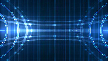 Obraz premium Futuristic Mesh Tunnel In Glowing Blue Neon Lights For Abstract Digital Background Illustration