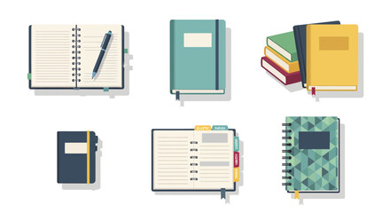 Collection of notebooks and pens in flat design style
