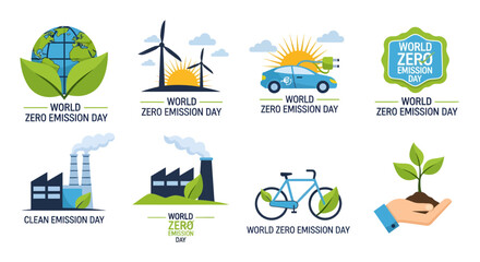 Set of Environmental Awareness Icons for World Zero Emission Day and Clean Emission Day