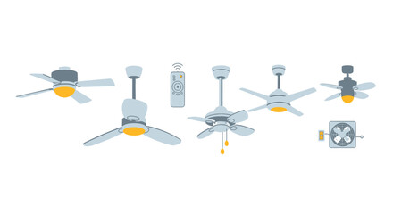 Collection of various modern ceiling fans with lights, showcasing different designs and styles for home interior decoration