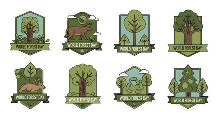 World Forest Day Emblem Collection Celebrating Nature and Trees