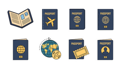 Passport Icons Collection International Travel and Documentation Symbols