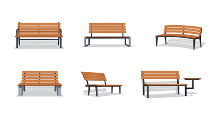 A diverse collection of public seating solutions, featuring various park bench designs for outdoor spaces and urban furniture concepts