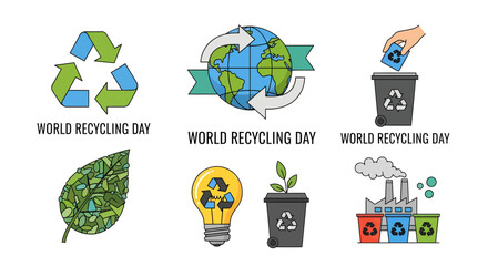World Recycling Day icons representing global eco-friendly waste management and conservation