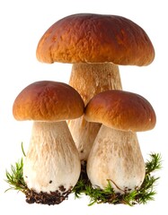 Three porcini mushrooms on moss