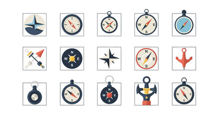 Fototapeta premium Collection of various compasses and navigation tools for direction and guidance.